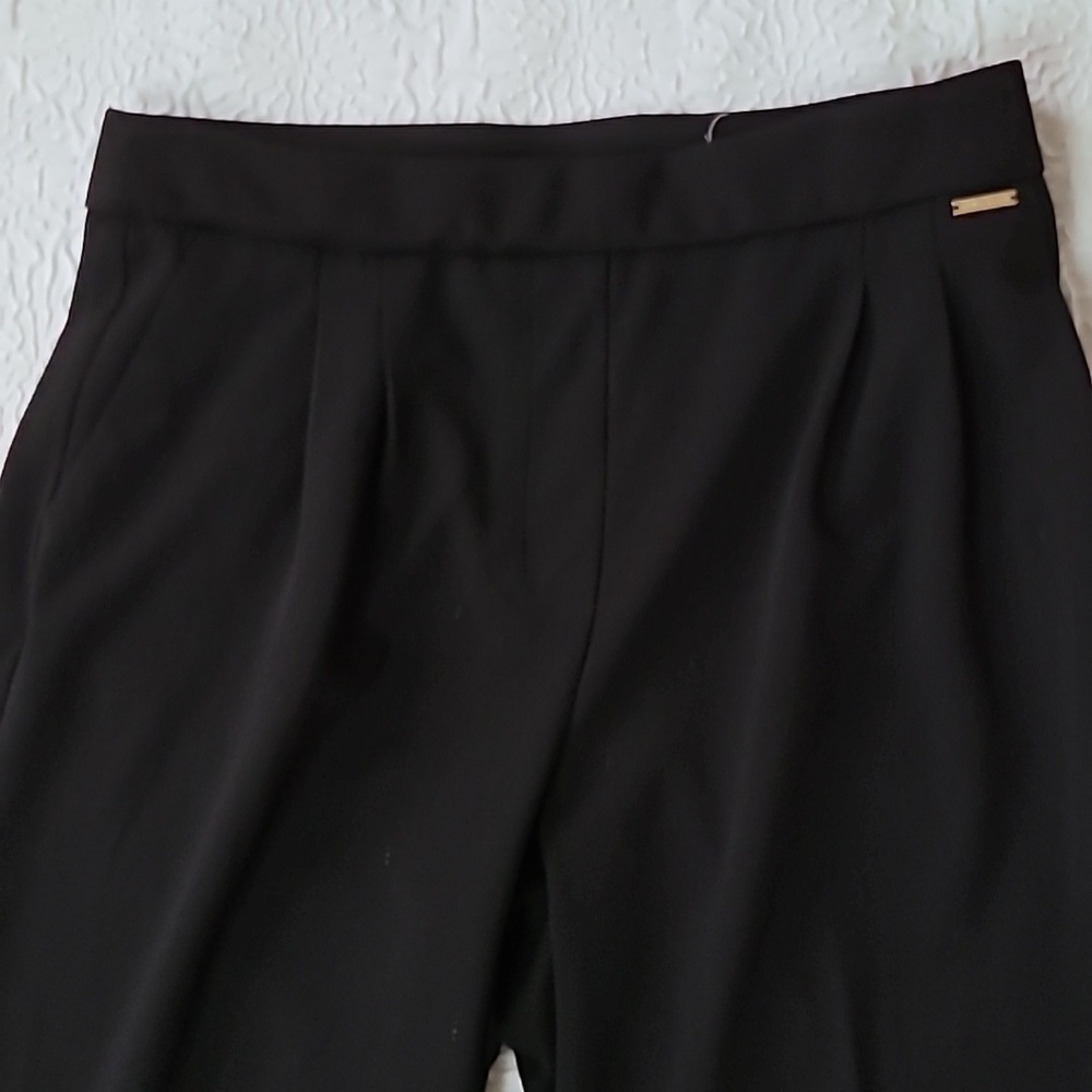 Ann Klein Black Pleaded Wide Leg Highwaist Pull On Ankle Pants, Size M - Picture 6 of 16